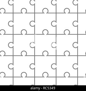 White pezzi di puzzle seamless pattern. Puzzle template pronti per la stampa. Linee guida di taglio su bianco Illustrazione Vettoriale