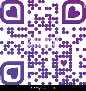 Illustrazione Vettoriale di TI AMO il codice QR in color porpora con cuori su sfondo bianco. Può essere utilizzata come adesivo di san valentino, biglietto di auguri, amore messa Illustrazione Vettoriale