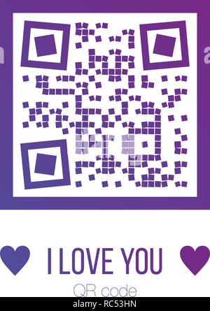 Illustrazione Vettoriale di TI AMO il codice QR in color porpora con quadrati su sfondo bianco. Può essere utilizzata come adesivo di san valentino, biglietto di auguri, amore pasticcio Illustrazione Vettoriale