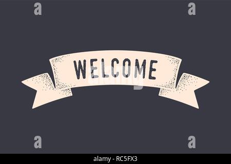 Banner di nastro di benvenuto. Scuola vecchia bandiera banner Illustrazione Vettoriale