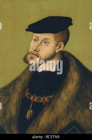 Ritratto dell'Imperatore Carlo V (1500-1558). Museo: Thyssen-Bornemisza collezioni. Autore: Cranach, Lucas, il sambuco. Foto Stock