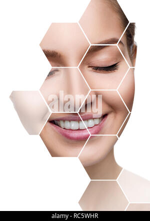 Bellissimo volto femminile in favi. Foto Stock