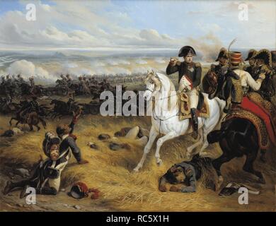 Napoleone nella battaglia di Wagram. Museo: Collezione privata. Autore: BELLANGE, HIPPOLYTE. Foto Stock