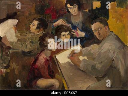 Autoritratto con la famiglia. Museo: Collezione privata. Autore: Malyavin, Filipp Andreyevich. Foto Stock