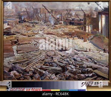 Vista generale del Dniepr stazione idroelettrica. Museo: Regional Art Museum, Rostov sul Don. Autore: Brodsky, Isaak Izrailevich. Foto Stock