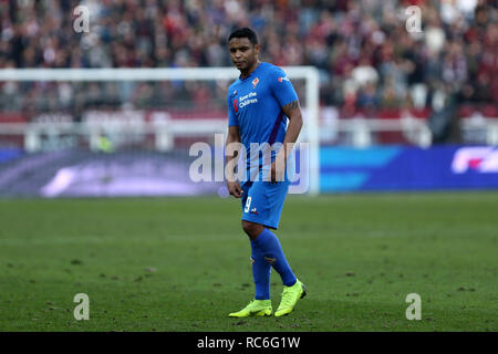 Torino, Italia. 13 gen 2019. Luis Muriel di ACF Fiorentina in azione durante l'Italia TIM Cup partita di calcio tra Torino Fc e ACF Fiorentina. Credito: Marco Canoniero/Alamy Live News Foto Stock