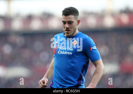 Torino, Italia. 13 gen 2019. Jordan Veretout di ACF Fiorentina durante l'Italia TIM Cup partita di calcio tra Torino Fc e ACF Fiorentina. Credito: Marco Canoniero/Alamy Live News Foto Stock