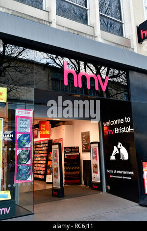 Bristol. HMV Music store in Broadmead è in bilico,i lavoratori potrebbero avere il loro destino decidedin il prossimo 24ore. HMV dispone anche di un negozio at Cribbs Causeway Mall. Credito foto;Robert Timoney/Alamy/Live/News Foto Stock