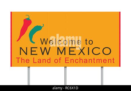 Illustrazione Vettoriale del Benvenuto a New Mexico giallo cartello stradale Illustrazione Vettoriale