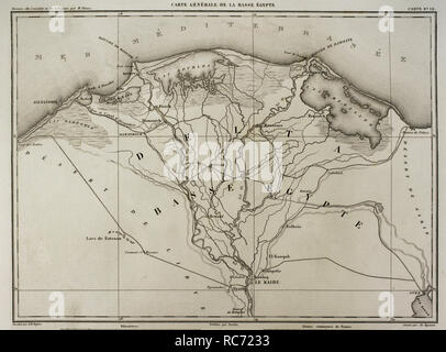 Mappa napoleonica. Mappa generale del Basso Egitto. Atlas de l'Histoire du Consulat et de l'impero. La storia del consolato e l Impero di Francia sotto Napoleone da Marie Joseph Louis Adolphe Thiers (1797-1877). Disegni di Dufour, incisioni da Dyonnet. Edito in Parigi, 1864. Foto Stock