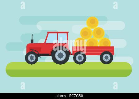 Illustrazione Vettoriale di lavoro del trattore su terreni coltivati in stile appartamento. Illustrazione Vettoriale Illustrazione Vettoriale
