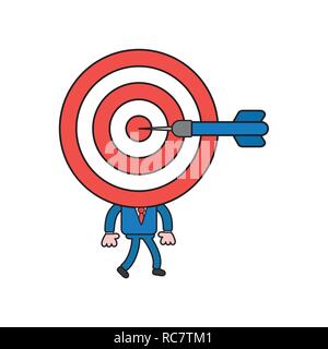 Illustrazione Vettoriale nozione di imprenditore carattere con occhio di bue testa, dart in centro e a piedi. Colore e contorni neri. Illustrazione Vettoriale