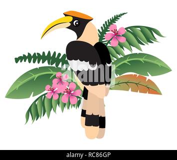 Colorato friendly grande hornbill icona, Wild Bird indiano Illustrazione Vettoriale