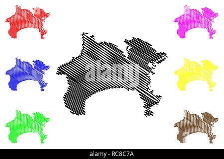 Prefettura di Kanagawa (divisioni amministrative del Giappone, Prefetture del Giappone) mappa illustrazione vettoriale, scribble schizzo Kanagawa mappa Illustrazione Vettoriale