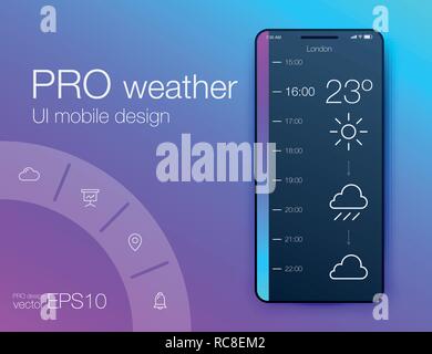 Previsioni Meteo App Ux Ui Design. Vettore di stock Illustrazione Vettoriale