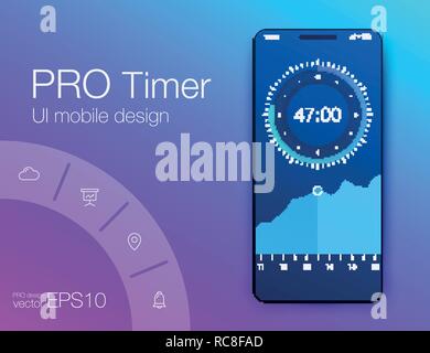 Applicazione Orologio UI Design Concept, vettoriale EPS 10 Illustrazione Vettoriale