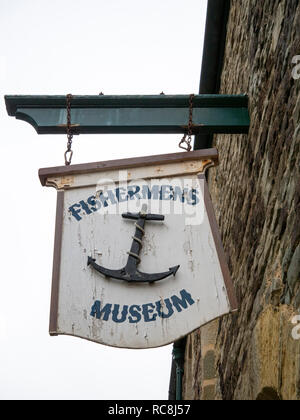 Il segno per il museo Fishermens Hastings East Sussex Regno Unito Foto Stock