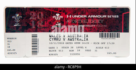 Biglietto per il Galles v Australia al Principato Stadium di Cardiff Foto Stock
