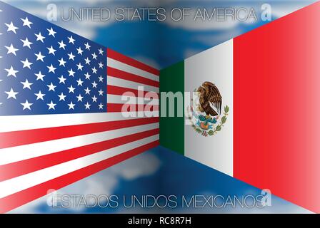Stati Uniti d'America contro il Messico bandiere, illustrazione vettoriale Illustrazione Vettoriale