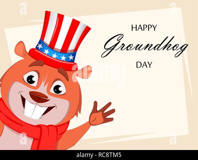 Felice Festa della mamma. Funny marmotta che indossa lo zio Sam hat e agitando la mano. Illustrazione Vettoriale. Illustrazione Vettoriale