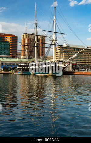 USS Constellation sloop di guerra, Porto Interno, Patapsco River, Baltimore, Maryland, Stati Uniti d'America Foto Stock