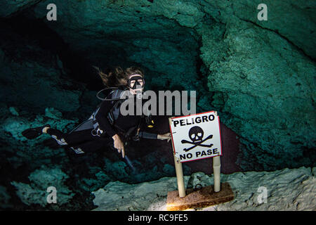 Cenote diving, Tulum, Quintana Roo, Messico Foto Stock