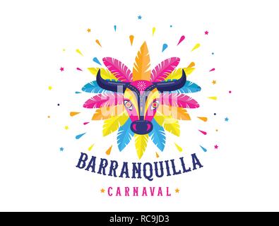 Carnaval de Barranquilla, colombiana festa di carnevale. Illustrazione Vettoriale, poster e volantini Illustrazione Vettoriale