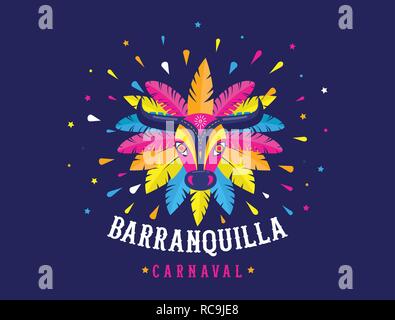 Carnaval de Barranquilla, colombiana festa di carnevale. Illustrazione Vettoriale, poster e volantini Illustrazione Vettoriale