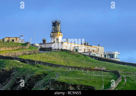 Sumburgh Capo Faro, costruito da Robert Stevenson sulla punta meridionale del continente delle Shetland, Scotland, Regno Unito Foto Stock