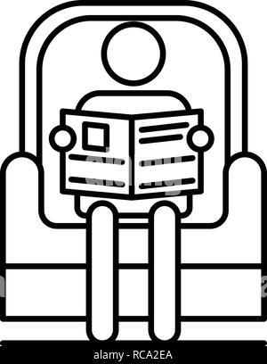 Senior uomo leggere il giornale in poltrona, l'icona di stile di contorno Illustrazione Vettoriale