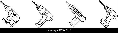 Macchina foratrice set di icone di stile di contorno Illustrazione Vettoriale
