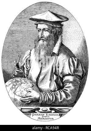 Mercator, Gerard De Kremer, Gerardus Mercator o Gerhard Kramer, 1512-1594, un matematico, geografo, filosofo Foto Stock