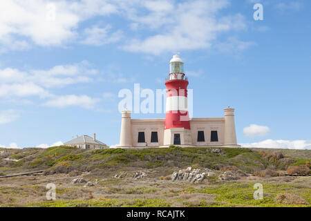 Cape Agulhas faro, punta meridionale dell'Africa, l'Agulhas, Western Cape, Sud Africa Foto Stock