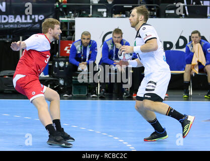 Berlino, Germania. Xiv gen, 2019. Pallamano IHF Uomini del Campionato del Mondo: Russia v Germania. Steffen Weinhold per la Germania Credito: Mickael Chavet/Alamy Live News Foto Stock