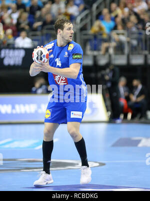 Berlino, Germania. Xiv gen, 2019. Pallamano IHF Uomini del Campionato del Mondo: Kentin Mahe per la Francia Credito: Mickael Chavet/Alamy Live News Foto Stock