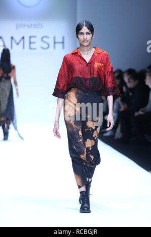 Berlino, Germania, 15 gennaio 2019, Amesh Wijesekera presentato da Merceds-Benz Fashion Show a Mercedes-Benz Fashion Week (MBFW) Autunno / Inverno 2019 eWerk a Berlino in Berlin-Mitte. Credito: SAO colpito/Alamy Live News Foto Stock
