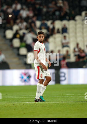 15 Gennaio 2019 : Saeed Murjan di Jordan durante la Palestina v Giordania a Mohammed Bin Zayed Stadium di Abu Dhabi, Emirati arabi uniti, AFC Asian Cup, Asian campionato di calcio. Ulrik Pedersen/CSM. Foto Stock