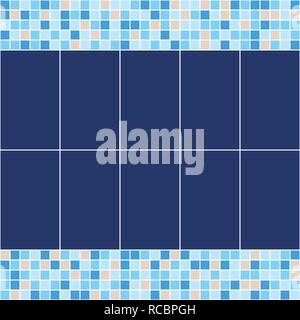 Blu e beige e piastrelle di ceramica mosaico in piscina. Vector seamless pattern. Illustrazione Vettoriale