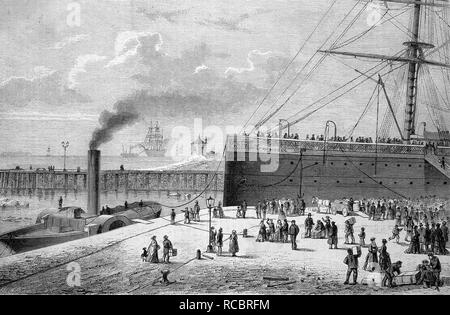 Mosel und Simson navi poco prima del bombardamento dell emigrante nave il 11 dicembre 1875 in Bremerhaven, la frode nel settore delle assicurazioni Foto Stock