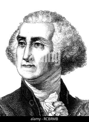 George Washington, 1732 - 1799, il primo Presidente degli Stati Uniti d'America da 1789-1797, storica incisione, 1880 Foto Stock