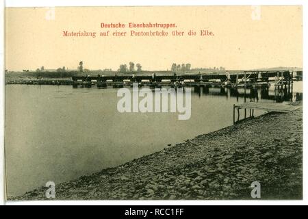 11110-Nünchritz-1910-Deutsche Eisenbahntruppen - Materialzug über der Elbe- Foto Stock