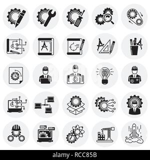 Icone di ingegneria impostato su cerchi sfondo per grafica e web design, moderno vettore semplice segno. Concetto di Internet. Il simbolo alla moda per il design del sito web o del pulsante mobile app. Illustrazione Vettoriale