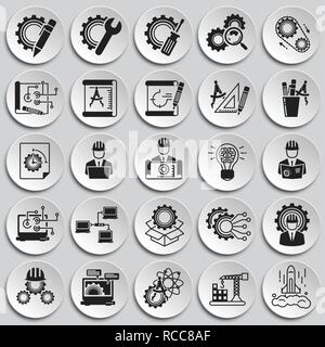 Icone di ingegneria impostato su piastre sfondo per grafica e web design, moderno vettore semplice segno. Concetto di Internet. Il simbolo alla moda per il design del sito web o del pulsante mobile app. Illustrazione Vettoriale