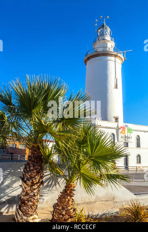 Malaga faro, La Farola, Spagna Foto Stock