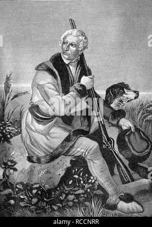 Daniel Boone, 1734 - 1820, un US-americana Pioneer e cacciatore, la storica incisione su legno, circa 1897 Foto Stock