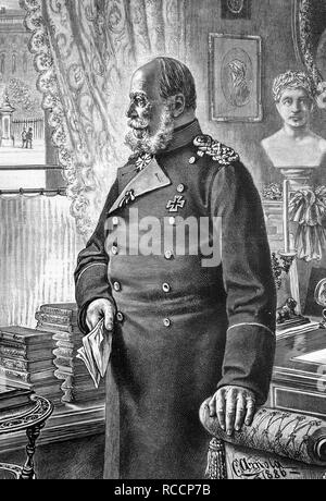 William I., 1797 - 1888, nato Wilhelm Friedrich Ludwig di Prussia, casa di Hohenzollern, righello dal 1858 e King of Prussia Foto Stock