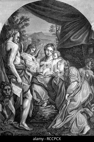 Madonna con San Girolamo, incisione dopo un dipinto di Correggio, storico xilografia, circa 1888 Foto Stock