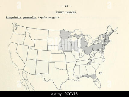 . Le mappe di distribuzione di alcuni insetti nocivi negli Stati Uniti. Pesti di insetto di Stati Uniti; pesti di insetto di mappe. . Si prega di notare che queste immagini vengono estratte dalla pagina sottoposta a scansione di immagini che possono essere state migliorate digitalmente per la leggibilità - Colorazione e aspetto di queste illustrazioni potrebbero non perfettamente assomigliano al lavoro originale. Stati Uniti. Impianto di Controllo di Peste di divisione. [Washington, Plant Pest Control Division, servizio di Ricerca Agricolo] Foto Stock