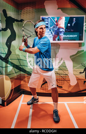 Amsterdam, Paesi Bassi - 5 Settembre 2017: il museo delle cere di Madame Tussauds. Cera figura di Rafael Nadal tennista. Foto Stock
