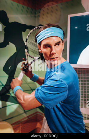 Amsterdam, Paesi Bassi - 5 Settembre 2017: il museo delle cere di Madame Tussauds. Cera figura di Rafael Nadal tennista. Foto Stock